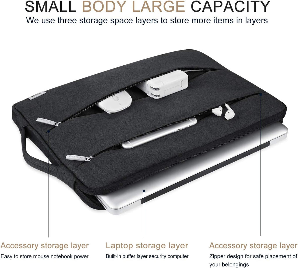 13 13.6 Inch Laptop Sleeve Case Compatible with Macbook Air 13 M1/M2/M3/M4 2020-2025, Macbook Pro 13/14, Ipad Air/Pro 13, Waterproof Slim Computer Bag Cover with Handle, Black